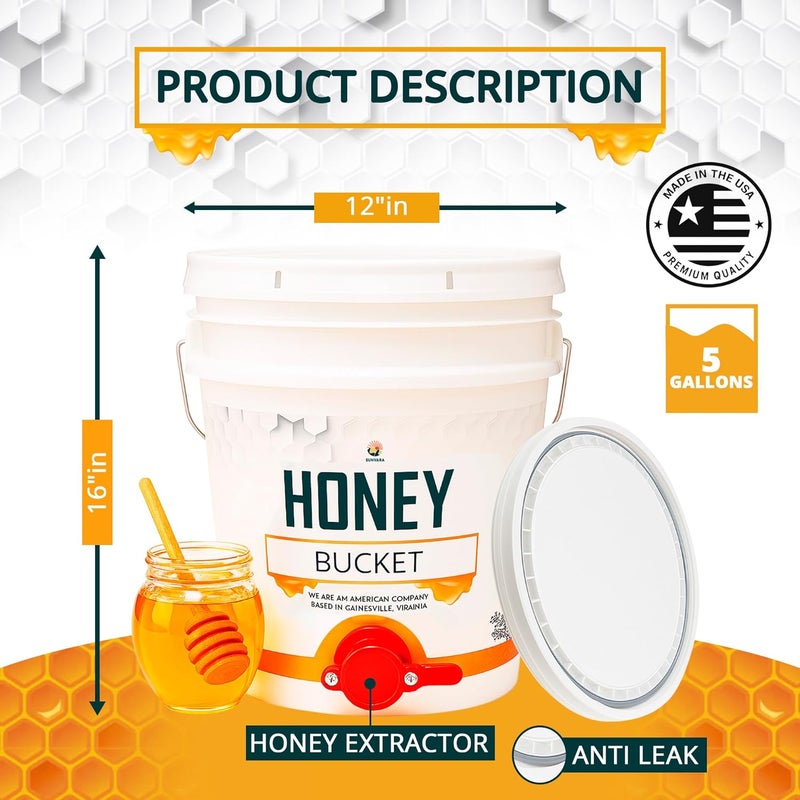 SunVara Honey Bucket 5 Gallon Bucket with Spigot Extractor Equipment Food-Grade PP 20L Capacity - Image 2